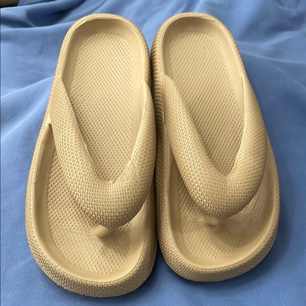 Beige Textured Flip Flops